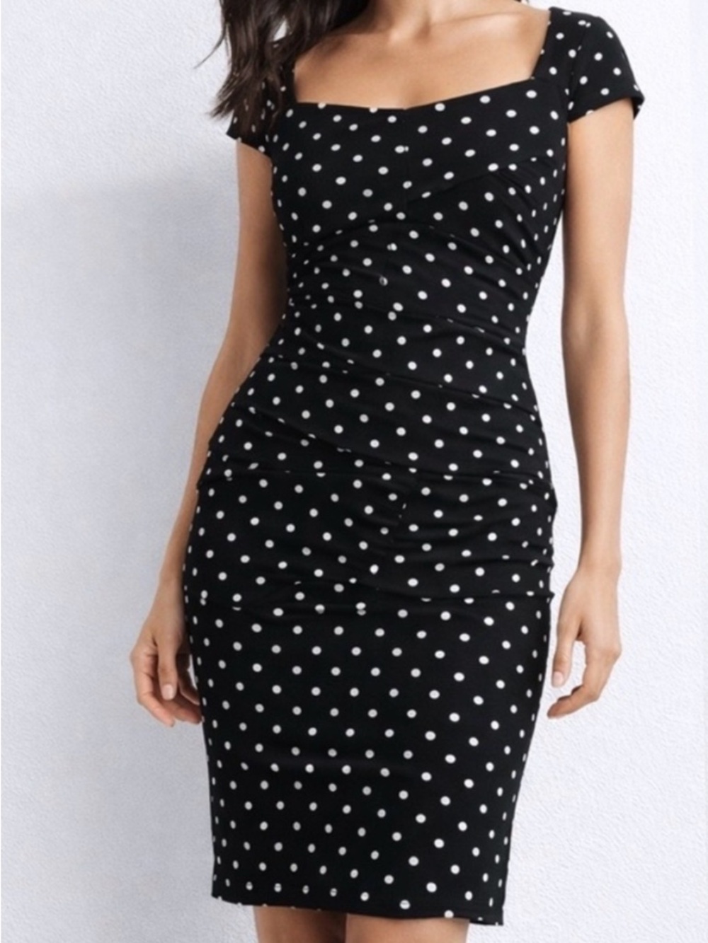 White House Black Market Black White Polka Dot Slimming Dress 00